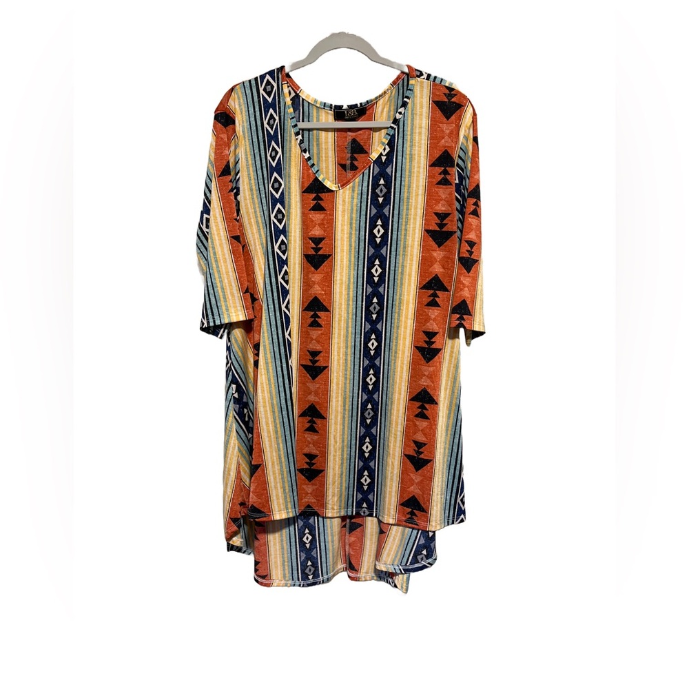 L&B Vibrant Women's Geometric Print Polyester Tunic Size 3X NWOT